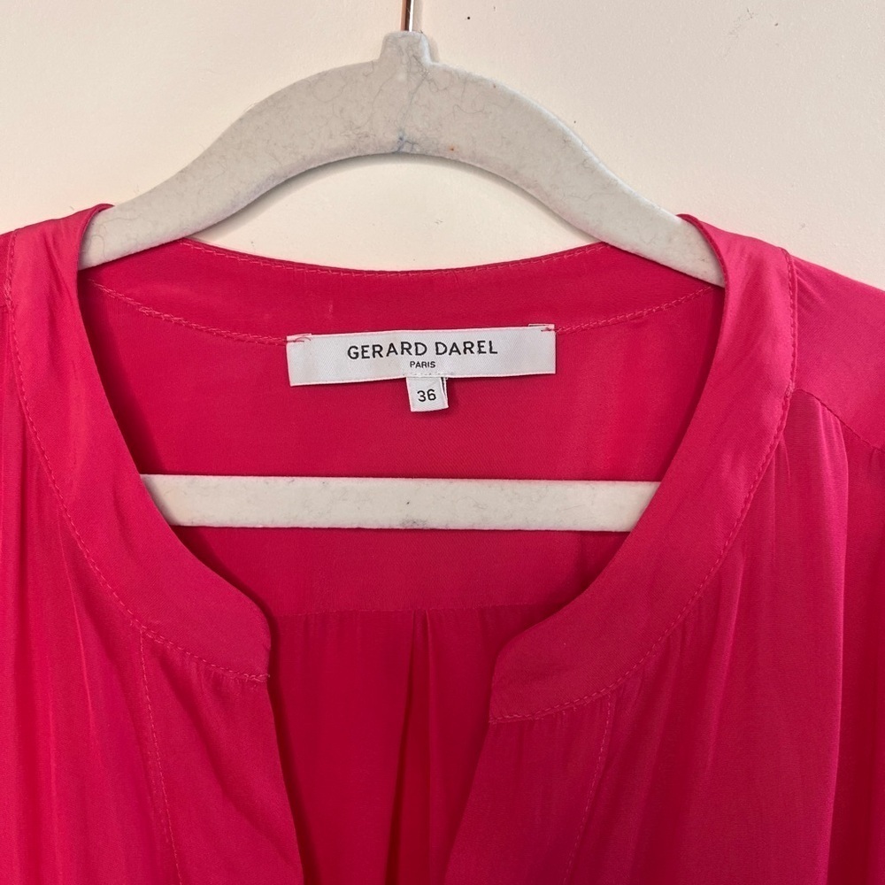 Gerard Darel Paris Fuchsia Blouse Balloon Sleeve Button Up Dopamine Top 36 S - Picture 11 of 14